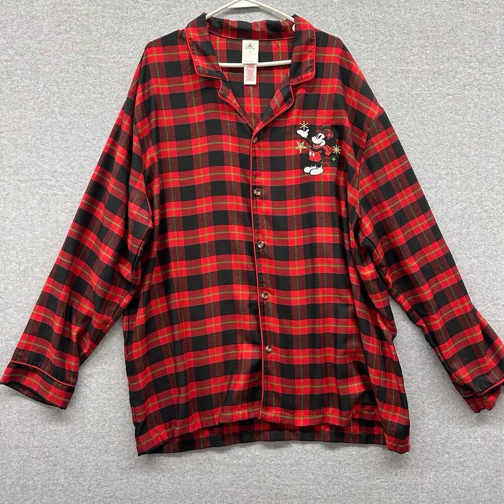 Disney Store Mickey Mouse Pajama top Womens Size 2XL Plaid Flannel Santa